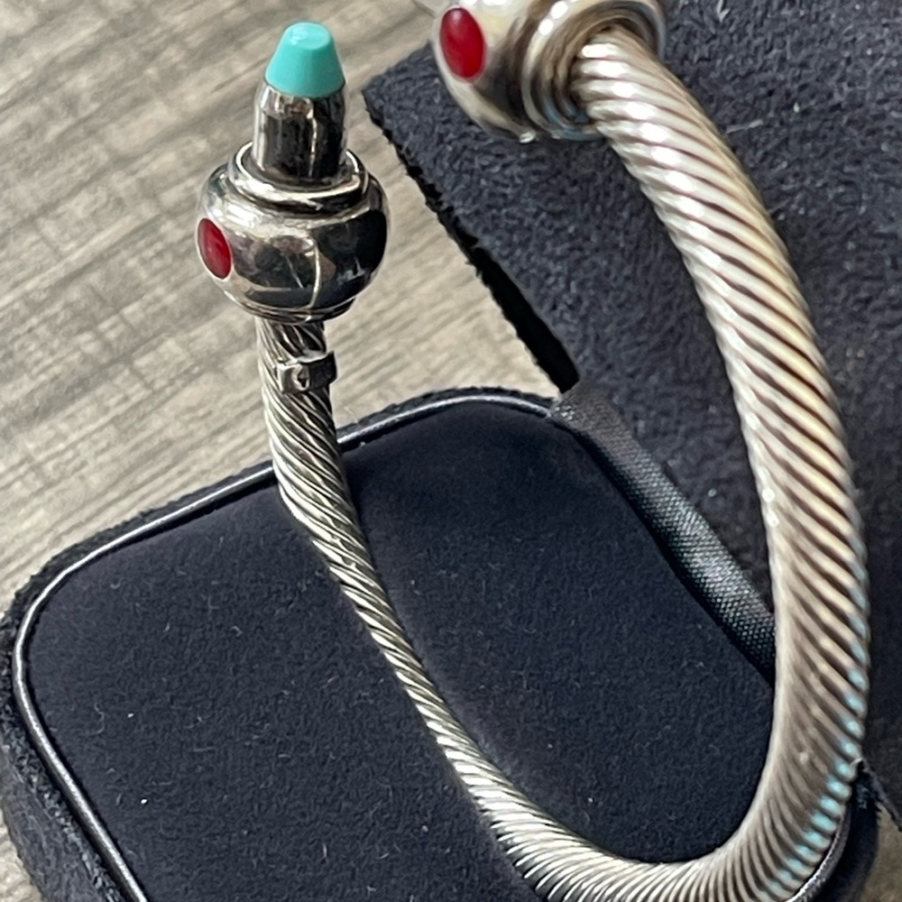 Silver Twisted Cable Bracelet With Turquoise Acce… - image 5